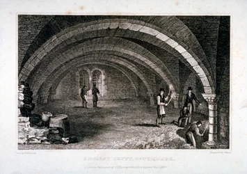 Widok wnętrza krypty, kościół św. Zbawiciela, Southwark, Londyn, 1830 r.