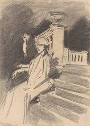 Przy fontannie, Villa Torlonia, Frascati, ok. 1907 (węgiel drzewny na papierze czerpanym)