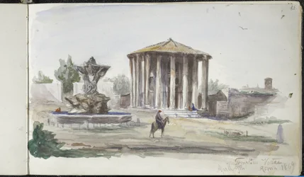 Pejzaż z figurami, Templum Vestas, Rzym, 9 kwietnia 1869 (akwarela na graficie na papierze tkanym w kolorze złamanej bieli)