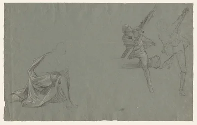 Studium draperii, Dwie postacie ciągnące za słup, 1785-86.