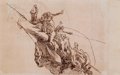 Figurki przylegające do wraku, ok. 1785-86 (brązowy tusz na beżowym papierze)