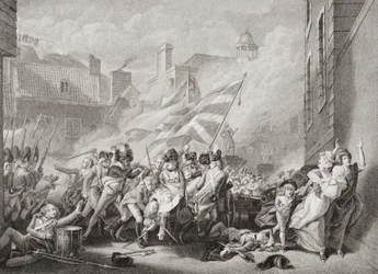 Śmierć majora Peirsona w St. Helier, odbierając Jersey Francuzom, 8 stycznia 1781 r., z „Illustrations of English and Scottish History” Tom II