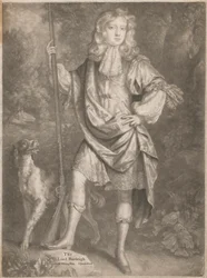 Lord Burleigh [jako młodzieniec, stojący, z pistoletem w dłoni i spanielem u boku]