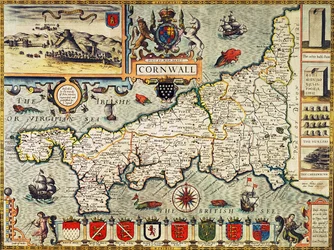 Mapa Kornwalii z „Teatru Imperium Wielkiej Brytanii”, wyd. w Londynie autorstwa George