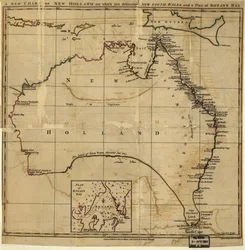 Nowa mapa Nowej Holandii, na której zaznaczono New South Wale i plan Botany Bay. LOC 00556400