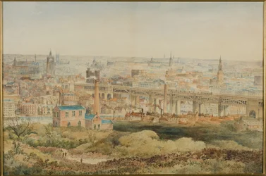 Newcastle upon Tyne z Windmill Hills, Gateshead, 1887 (ołówek i toaleta na papierze)