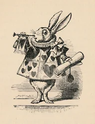 Królik jako urzędnik dworski dmący w trąbę na ogłoszenie, 1889