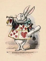 Królik jako urzędnik dworski dmący w trąbkę na oznajmienie, 1889