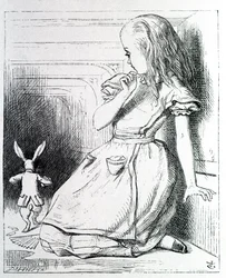 Alice et le rabbit – w „Przygodach Alicji w Krainie Czarów i przez lustro” Lewisa Carrolla, il. John Tenniel (1820-1914)