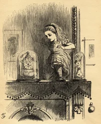 Alice in the Looking Glass House, ilustracja z „Through the Looking Glass” Lewisa Carrolla (1832-98) opublikowana po raz pierwszy w 1871 roku