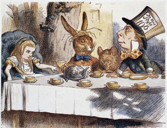Alicja bierze „” u głupców””” - w „Przygodach Alicji w Krainie Czarów i Po drugiej stronie lustra” Lewisa Carrolla, ilustracja Johna Tenniela (1820-1914)