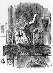 Alicja przemierzająca lustro - w „Przygodach Alicji w Krainie Czarów i przez lustro” Lewisa Carrolla, ilustracja John Tenniel (1820-1914)