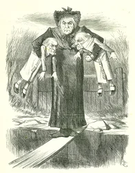 Set Down Two, and Carry One.?: Gladstone, brytyjski premier, zastanawia się, który z kontrowersyjnych irlandzkich rachunków należy wyrzucić. Karykatura Johna Tenniela z Punch, Londyn, 3 kwietnia 1886.