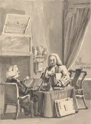 Hogarth prosi swojego patrona, biskupa Hoadleya, o przejrzenie jego stwardnienia rozsianego. „Analiza piękna”