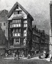 Domy stojące ostatnio na zachodnim rogu Chancery Lane, Fleet Street, opublikowane w 1812 r.