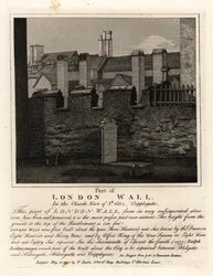 Część starożytnego muru londyńskiego na cmentarzu St Giles, Cripplegate, Londyn