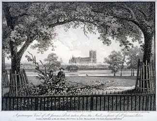 St James Park, z centrum handlowego przed Pałacem św. Jakuba, Westminster, Londyn, 1807