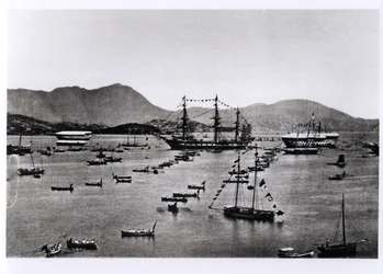 Widok na port, Hongkong, z „Illustrations de la Chine et de ses Habitants” J. Thomsona, opublikowanej w 1873 r.
