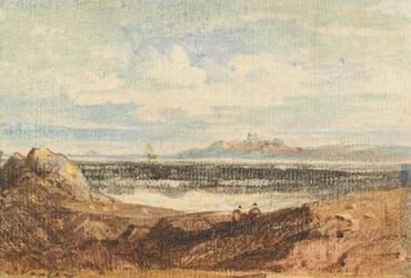 Widok nierównej linii brzegowej, Bamburgh, Northumberland