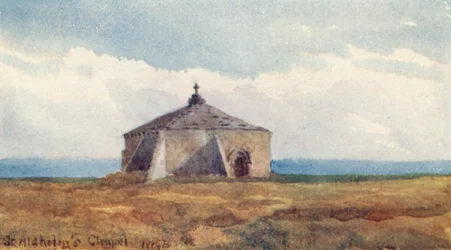 Kaplica św. Aldhelma, głowa św. Aldhelma (kolorowa litografia)