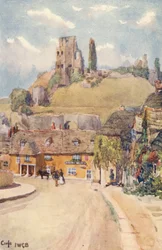 Corfe Castle (kolorowa litografia)