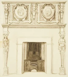 Chimneypiece dawniej w „Karczmie Okrętowej”, Small Street (ołówek i akwarela na papierze)