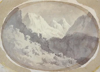 Scena alpejska (szary wash na grafitowym papierze)
