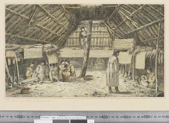 F.34 Wnętrze domu w Oonalashce, ok. 1773-84 (akwarela)