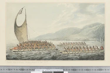 F.35 Tereoboo, król Owyhee, niosący prezenty kapitanowi Cookowi, ok. 1773-84 (akwarela)