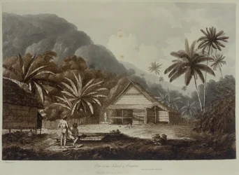 Widok na wyspę Cracatoa, z "Widoków na Morzach Południowych", wyd. 1789 (akwaforta)