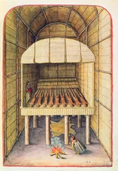 Jak Indianie traktowali swoich zmarłych, z "Admiranda Narratio...", rycina Theodore de Bry (1528-98) 1585-88