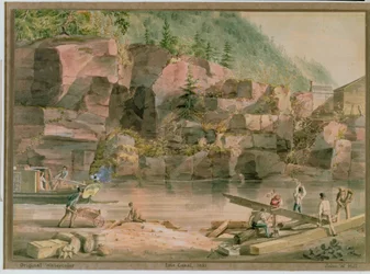 Erie Canal, NY, 1831 (grafit, wc i gwasz na papierze)