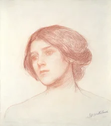 Głowa dziewczyny (czerwona kreda na papierze)