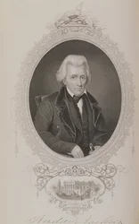 Andrew Jackson, z Historii Stanów Zjednoczonych, tom. II, autorstwa Charlesa Mackay, grawerowane przez W.J. Edwards