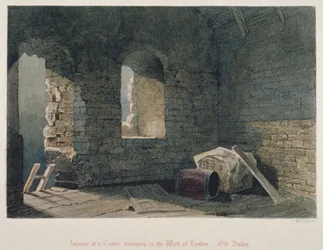 Widok wnętrza wieży należącej do londyńskiego muru w Old Bailey, City of London, 1851