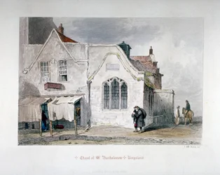Widok na kaplicę św Bartłomieja, Kingsland Road, Hackney, Londyn, 1851