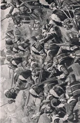 Bitwa pod Almą, 20 września 1854: Natarcie 93 górali, ilustracja z brytyjskich bitew na lądzie i morzu, 1915
