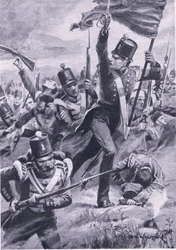 Natarcie Lekkiej Dywizji w Almie, 20 września 1854, ilustracja z „Brytyjskie bitwy na lądzie i morzu”