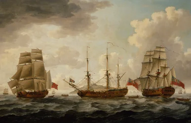 H.M.S. Tyrall w trzech pozycjach poza Antigua