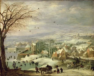 Wiejski krajobraz zimą, ok. 1615-20 (olej na miedzi