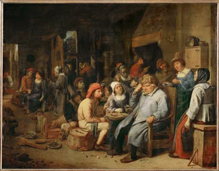 Grupa rolników w tawernie (obraz na drewnie dębowym)