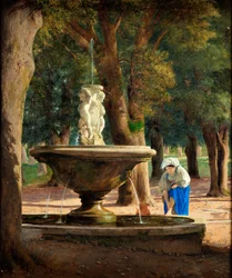 Scena z ogrodu willi Borghese w Rzymie, ok. 1839 (olej na płótnie)