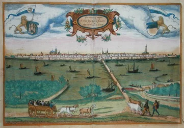 Campen, z „Civitates Orbis Terrarum” Georga Brauna (1541-1622) i Fransa Hogenburga (1535-90), ok.1572 (kolorowa rycina)