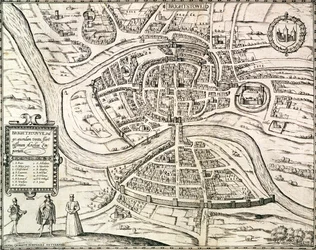 Mapa Bristolu z „Civitates Orbis Terrarum” Georga Brauna (1541-1622) i Fransa Hogenberga (1535-90) 1581 (rycina)