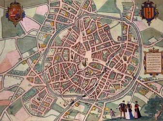 Mapa Mechelen z „Civitates Orbis Terrarum” Georga Brauna (1541-1622) i Fransa Hogenberga (1535-90) c.1572-1617 (kolorowa rycina)