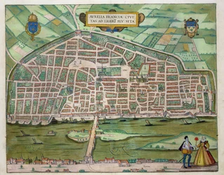 Mapa Aurelii, z "Civitates Orbis Terrarum" autorstwa Georga Brauna (1541-1622) i Fransa Hogenberga (1535-90) ok. 1572-1617