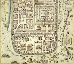 Mapa Jerozolimy i okolic, z „Civitates Orbis Terrarum” Georga Brauma (1541-1622) i Fransa Hogenberga (1535-90) c.1572-1617 (zob. 138905)