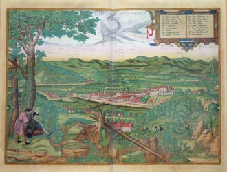 Mapa Linzu z „Civitates Orbis Terrarum” Georga Brauna (1541-1622) i Fransa Hogenberga (1535-90) 1594