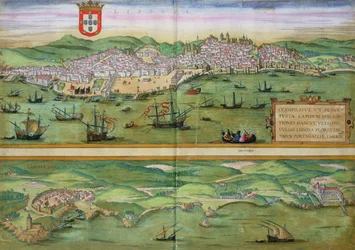 Mapa Lizbony i Cascais z „Civitates Orbis Terrarum” Georga Brauna (1541-1622) i Fransa Hogenberga (1535-90), ok.1572