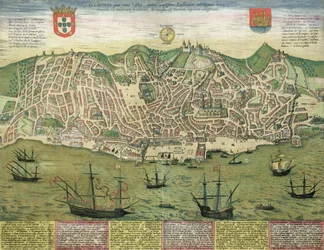 Mapa Lizbony z „Civitates Orbis Terrarum” Georga Brauna (1541-1622) i Fransa Hogenberga (1535-90), ok.1572